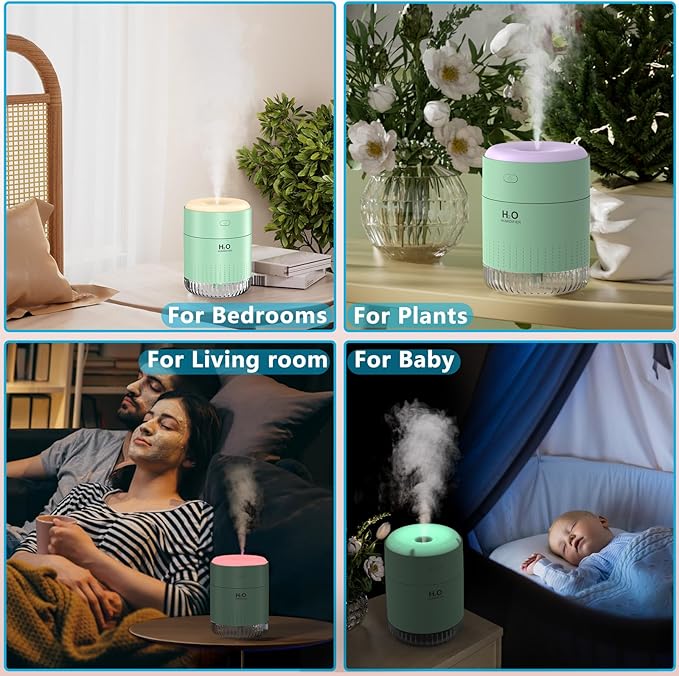 SZO Colorful Mini Humidifier, USB Rechargeable Humidifier, 4 Modes Super Quiet, Humidifiers For Bedroom,Suitable For Travel Office Family-Green