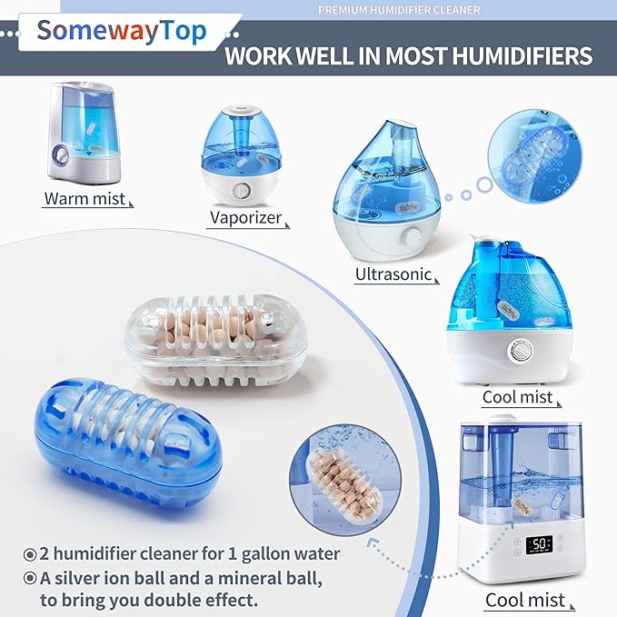 [2025 VER] 20X Humidifier Cleaner, Demineralization Cartridge for Humidifier Compatible with Protec Demineralization Cleaning Ball, Homedics Humidifiers Filter Replacement & Humid Clean Cartridge