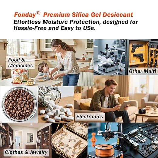 10Gram [30 Packets] Fonday Rechargeable Silica Gel Desiccant Packets Fast Reactivate Desiccant Bags Moisture Indicating Orange to Green