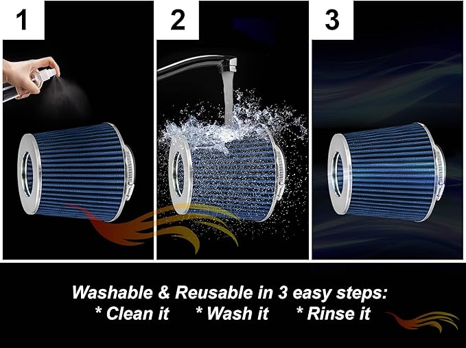 BLUE 6" 152 mm Inlet Truck Cold Air Cone Replacement Performance Washable Clamp-On Dry Air Filter (8" Tall)