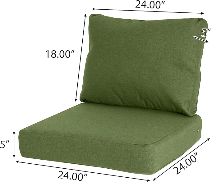 GDFStudio Outdoor Club Chair Cushion Set,5" Thick Water-Repellent Seat & Back Cushions,UV-Resistant Fabric,All-Weather Comfort Pads for Patio,Deck,Garden,Backyard Seating,Green