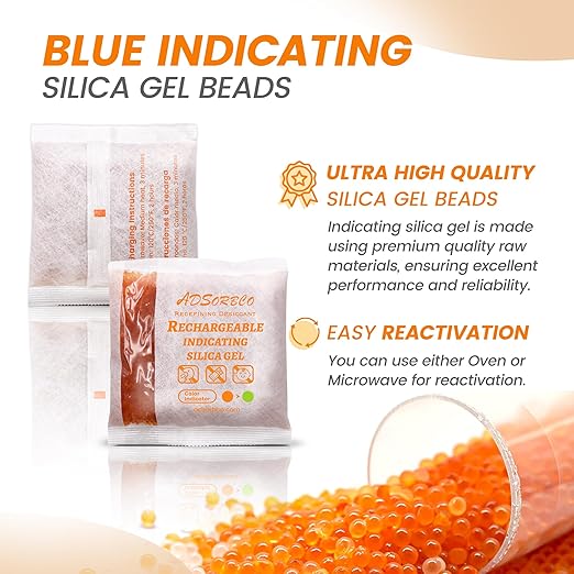 Adsorbco Rechargeable 200 Gram 2 Packs Desiccant, Indicating Silica Gel Packets, Moisture Absorbers for Storage, Gun Safe Dehumidifiers