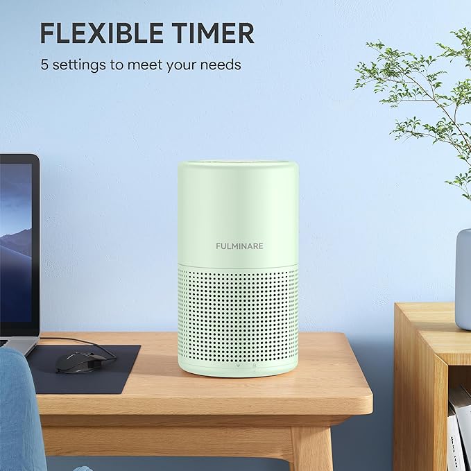 FULMINARE Air Purifiers for Bedroom H13 True HEPA Air Filter, Quiet Air Cleaner With Night Light, Portable Small Air Purifier for Home, Office, Living Room (Green)