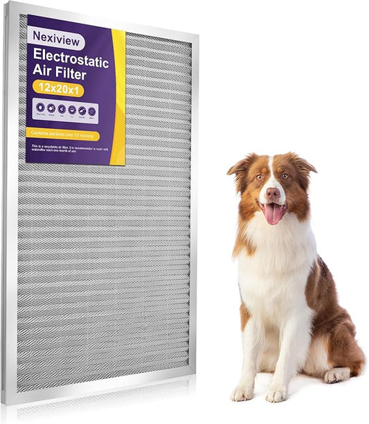 12x20x1 Furnace Filter-MERV8, Washable & Reusable Electrostatic Air Filter, AC/HVAC Furnace Filter, Permanent Air Filter, Breathe Fresher, Easy Install