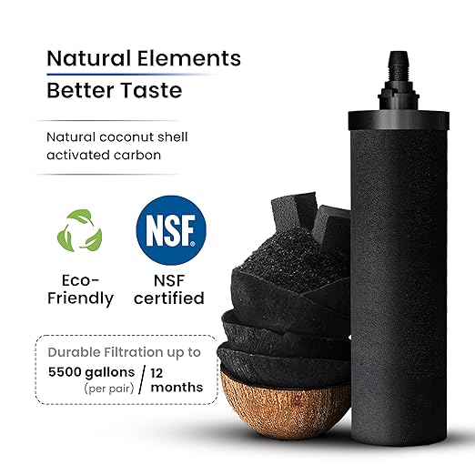 2.25 Gallon Water Filter AISI 304 Stainless Steel Gravity Fed Water Filter System, NSF Certified 2 Smart Carbon Filter Elements, Free Stainless Steel Stand & Water Spigot