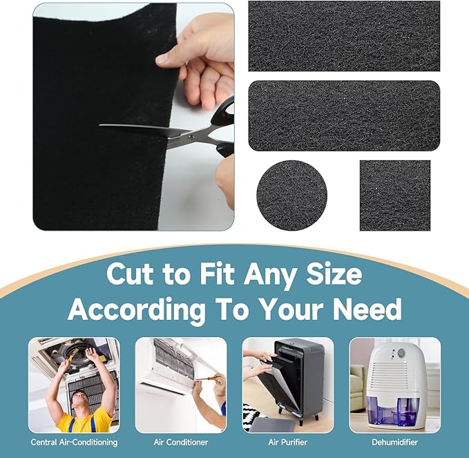 6 Sheets,12'' x 48'' Cut to Fit Activated Carbon Filter Pad for Vents, Purifiers, Air Conditioner, Hood Fans. Filter Odors, Smoke, Dust, Pet Dander