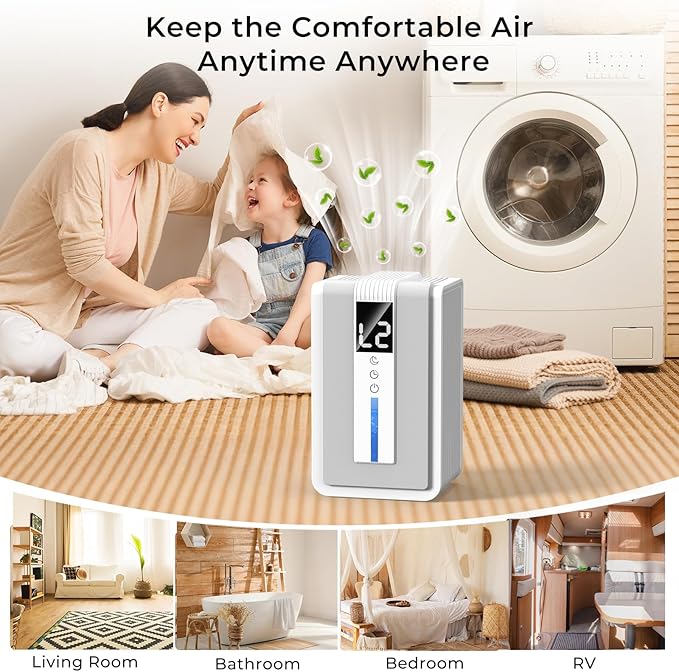 Dehumidifiers for Home, 42 OZ (400 sq.ft) Small Dehumidifier with Timer, Auto Shut Off, Auto Defrost, 7 Colors LED Light, Quiet Energy Saving Dehumidifier for Bedroom, Bathroom, Basement, Closet, RV