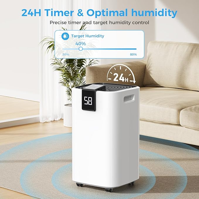 4000 sq.ft Dehumidifier for Basement, Trazico 45 Pint Dehumidifiers for Home with Drain Hose, Smart Humidity Control, 24H Timer, Auto Defrost, Ideal for Large Room, Bathroom, Bedroom, Garage, Black