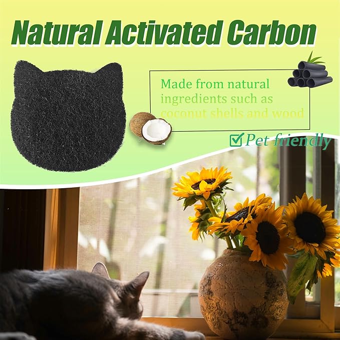 Cat Litter Box Stick-on Activated Charcoal Filters Compatible with Most Cat Litter Box, Universal Activated Carbon Filters to Absorb Odors and Control Damp for Keep Home Fresh (6 Pack)