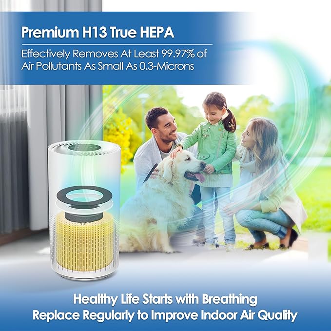 VK-6067B 2-Pack Pet Allergy Filter Compatible with Vremi & Hokeki Air Purifiers, 360 H13 True HEPA & Activated Carbon Filter for Pet Care