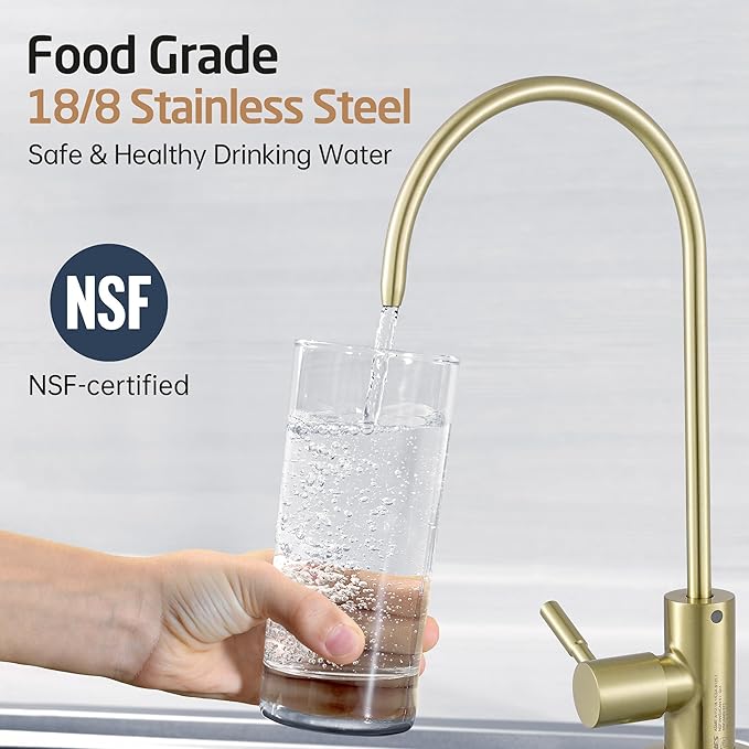 KES RO Faucet Water Filter Faucet Non-Air-Gap Drinking Water Beverage Faucets for Reverse Osmosis Systems Filtration System 304 Stainless Steel Brushed Gold, Z504CLFF18-BZ