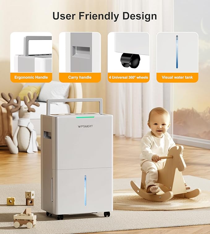 4000 sq.ft Dehumidifier for Basement, 45 Pint Dehumidifiers for Home with Drain Hose, WPSOERT Smart Compressor Dehumidifies for Large Room, Bedroom, 3 Modes, Intelligent Humidity Control, Auto Defrost