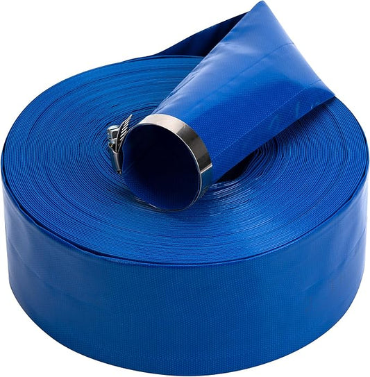 1-1/2 in x 50 ft Pool Backwash Hose Heavy Duty Drain Discharge PVC Lay flat General Purpose Vinyl Hose, Burst Resistant for Water Transfer Sump Pump Pool Filter (1.5in 50ft fiber reinforced hose)