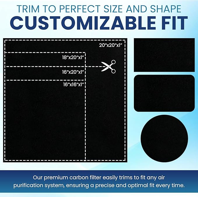 1/2" Thick Universal Cut-to-Fit Carbon Pre-Filter Pad - 16" x 50" - Compatible with Air Purifier, Air Conditioner, Refrigerator, Furnace, Dehumidifier