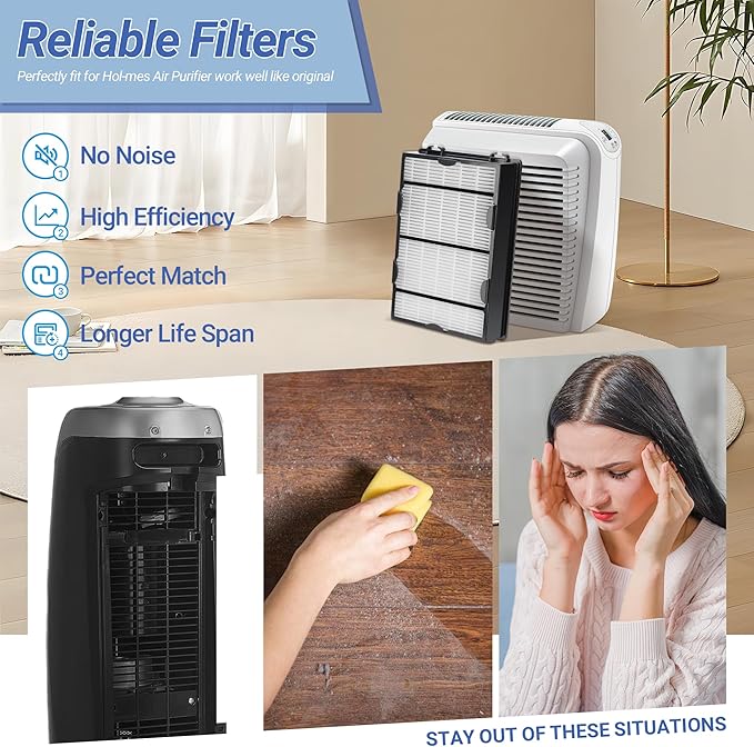 HAPF600 Filter Replacement for Holmes True HEPA Filter B Replace HAPF600D, HAP615, HAP625, HAP650, HAPF600D-U3, HAP725, HAP750, HAP1725 HAP1750, 4 PCS True HEPA Filter and 4 PCS Pre Filter