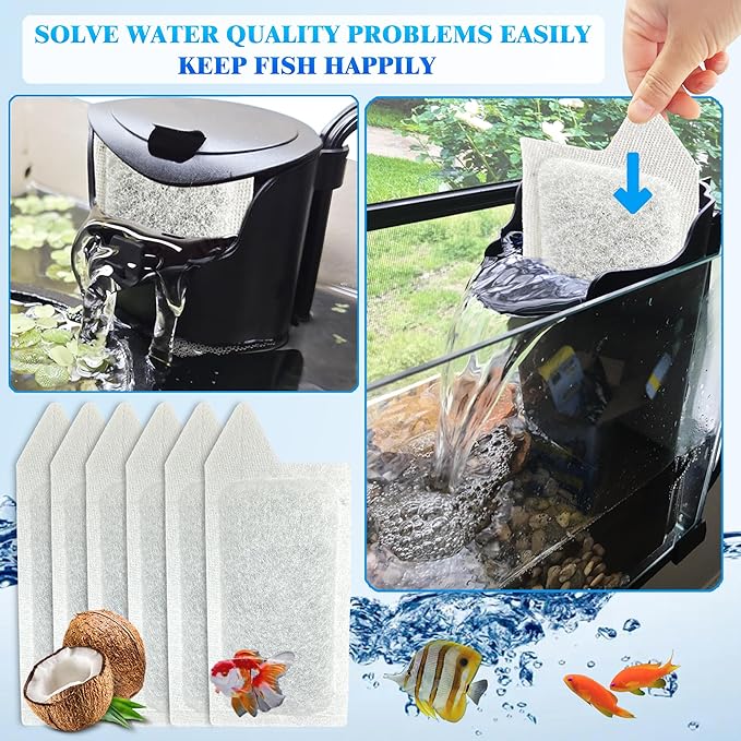 12 Pack Replacement Small Size Cartridges for Tetra Whisper Small Fish Tanks Filter; Refilled Filter Cartridges S Size for Aquarium Kits 3-10 Gallons
