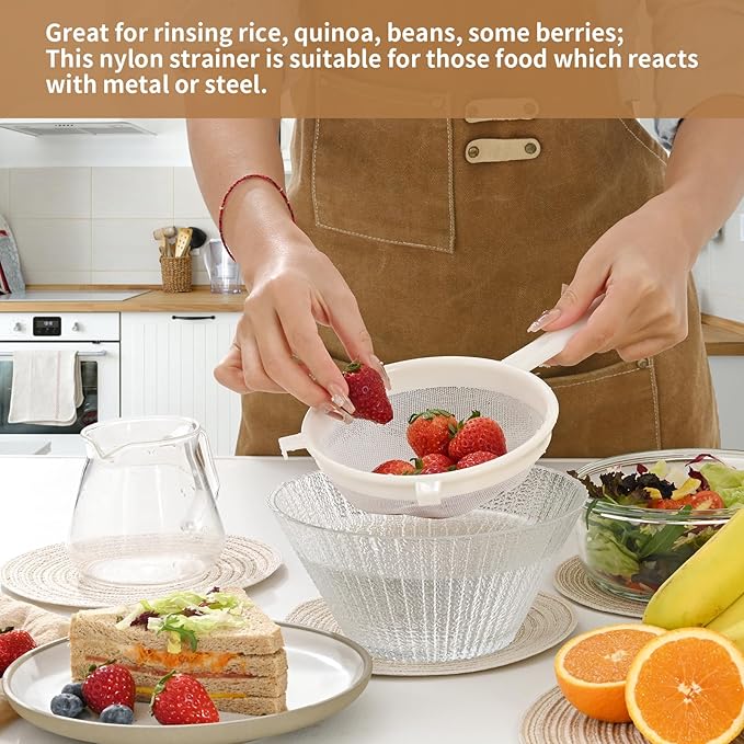 Kefir Strainer Set, 2-Size Plastic Non-Metal Sieve with Fine Mesh for Kefir Grains, Milk Kefir, Water Kefir & Kombucha - Durable, Food Grade & Easy Clean
