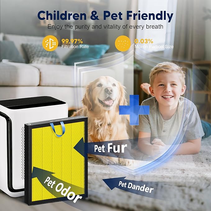 Vital 200S Pet Care Replacement Filter for LEVOIT Vital 200S and Vital 200S-P Air Purifier, HEPA and High-Efficiency Activated Carbon Filter, Vital 200S-RF-PA, 2 Pack, Yellow