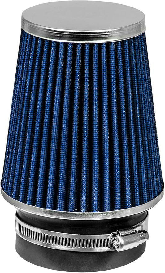 BLUE 3.5" 89 mm Inlet Narrow Cold Air Cone Replacement Performance Washable Clamp-On Dry Air Filter