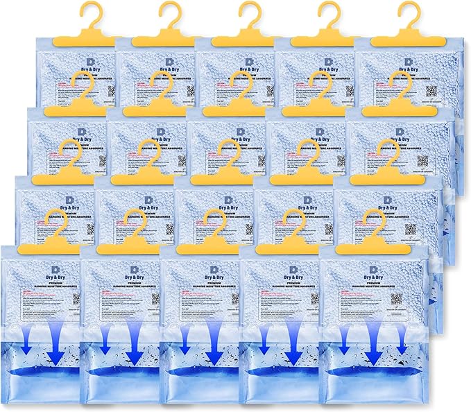 Dry & Dry 20 Pack Moisture Absorbers for Home, Basement & Bedroom - Small Dehumidifiers