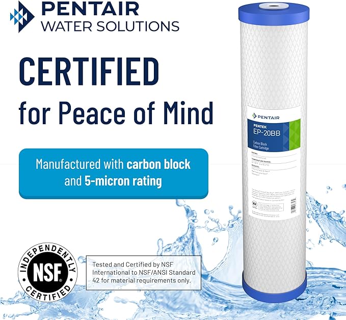 Pentair Pentek EP-20BB Big Blue Carbon Water Filter, 20-Inch, Whole House Carbon Block Replacement Cartridge with Bonded Powdered Activated Carbon (PAC) Filter, 20" x 4.5", 5