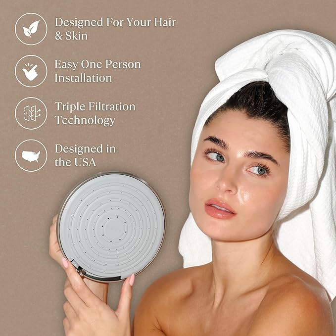 NUUD Filtered Shower Head | Removes Chlorine, Heavy Metals + Contaminants for Healthier Scalp, Skin & Hair | Protects Hair & Soothes Dry Skin | High Pressure Shower Head Filter | Brushed Nickel