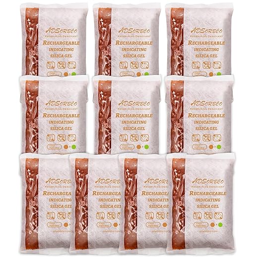 Adsorbco Rechargeable Desiccant, Indicating Silica Gel Packets, Moisture Absorbers for Storage, Gun Safe Dehumidifiers (10, 500g)
