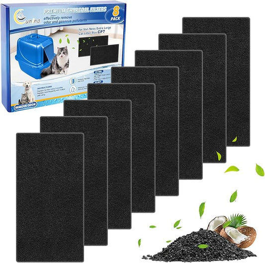 8PCS Cat Litter Box Filter Compatible with Van Ness CP7 Blue Extra Large Cat Litter Box, Activated Charcoal Odor Control Filters Replacement for Hooded Cat Litter Boxes for Big Cats