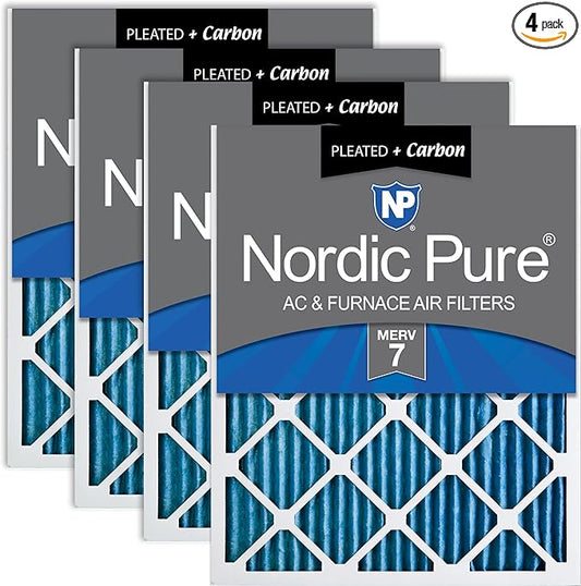 Nordic Pure 18x24x1 (Actual Size: 17 1/2 x 23 1/2 x 3/4) Pleated Air Filters MERV 7 Plus Carbon 4 Pack