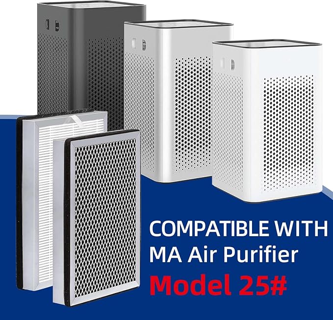 25 Air Purifier Replacement Filter: Compatible with MA Series Air Purifier 25 S1/W1/B1, 3 in 1 Pre-filter, Pleasted Filter and Activated Carbon Filter, 2 Pack