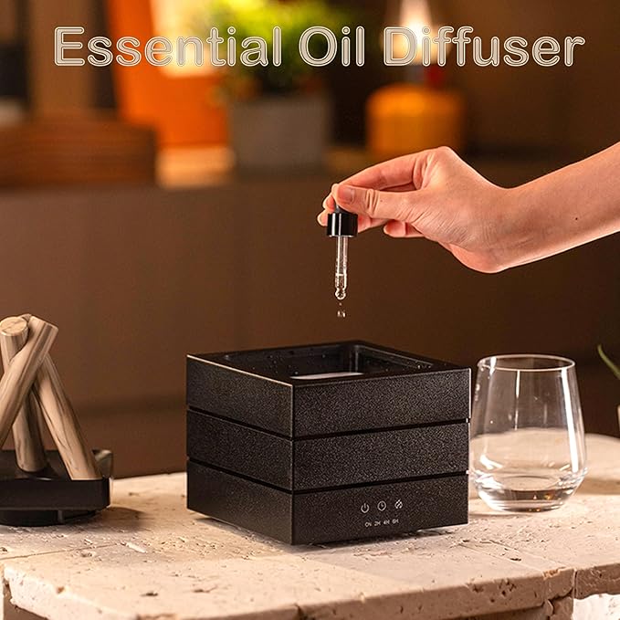 Flames Humidifier Essential Oil Diffuser, Bonfire Essential Oil Scent Diffuser Humidifier, Small USB Desktop Humidifiers with 7 Colors, Campfire Aromatherapy Diffusers for Home & Office (Wooden)