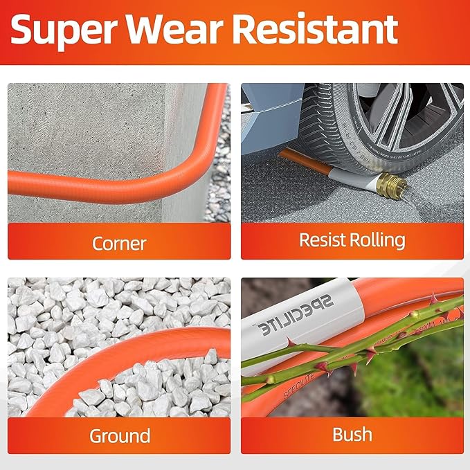 Garden Water Hose 200 ft x 5/8 in Heavy Duty, Flexible and Lightweight, Burst 600 psi, Kink-less Hybrid Rubber Pipe for Backyard, 3/4'' Brass Fittings, Orange