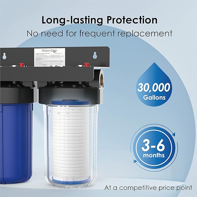 Waterdrop AP810 Whole House Water Filter, Replacement for 3M® Aqua-Pure® AP810, AP801, AP811, Whirlpool® WHKF-GD25BB, WHKF-DWHBB, 5 Micron, 10" x 4.5", Well & Tap Water Filter, Pack of 3