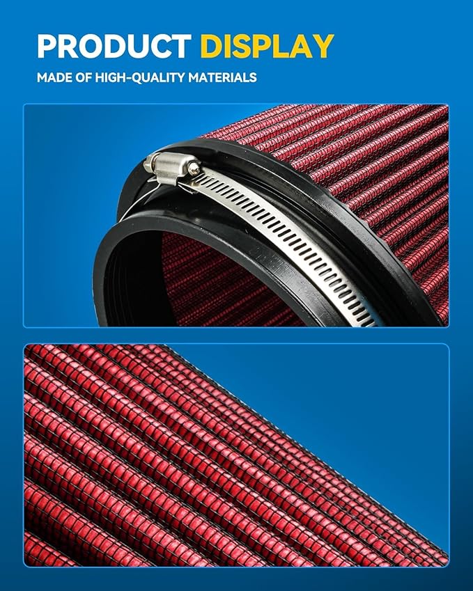 PHILTOP Universal Clamp-On Air Intake Filter, RU-1041,High Performance, Premium, Replacement Air Filter: Flange Diameter: 6 In, Filter Height: 7.5 In, Flange Length: 1 In, Shape: Round Tapered