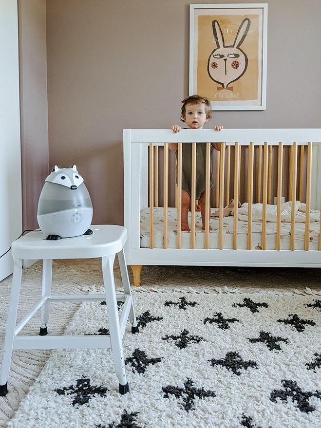 Crane Ultrasonic Cool Mist Animal Humidifier for Kids' Bedroom & Nursery, Adjustable 0.5 Gallon, Auto Shut-Off Silver Fox 0.5 Gallon Grey