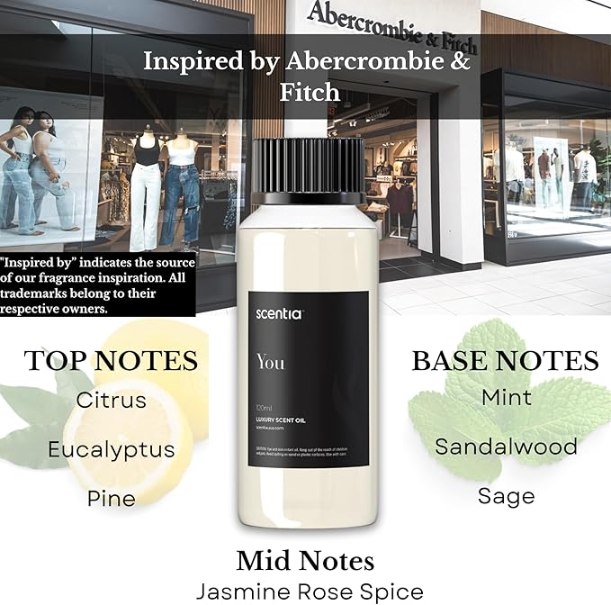 Fierce-Inspired Diffuser Oil - Scentia You Fragrance Oil Perfume Dupe - 50mL, 1.69 Fl oz Diﬀusers - A & F Inspired Natural Essential Scented Oil - Best for Aromatherapy, SPA and Home, Mothers Day Gift