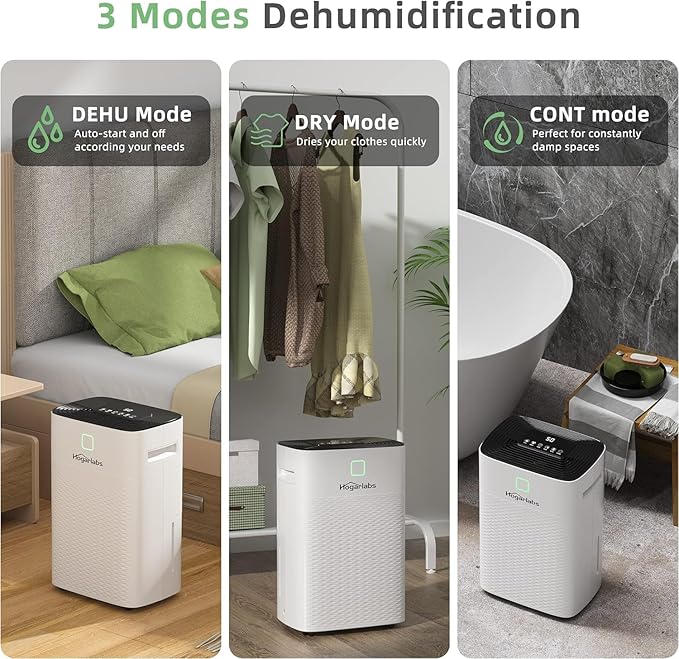 50 Pint Smart Dehumidifiers for Home and Basements, with 3 Working Modes, Overflow Protection, and Auto Shut off Restart. Ultra Silent Dehumidifier with Drain Hose and Digital Control Panel.
