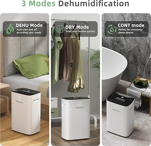 50 Pint Smart Dehumidifiers for Home and Basements, with 3 Working Modes, Overflow Protection, and Auto Shut off Restart. Ultra Silent Dehumidifier with Drain Hose and Digital Control Panel.