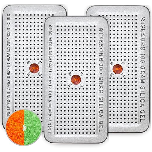 100 Gram 3 Pack Indicating Silica Gel Canister, Gun Safe Dehumidifier (Orange to Green), Reusable Desiccant Canister Dehumidifier