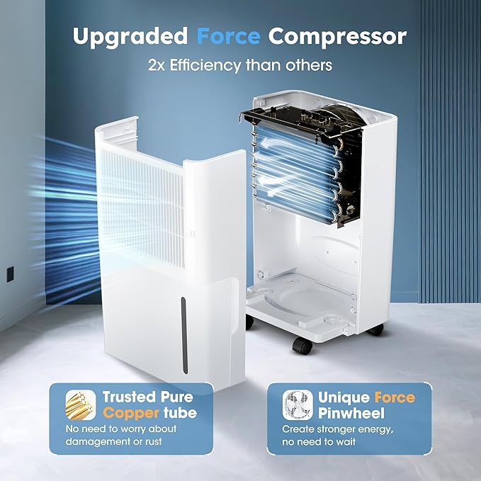 2500 Sq.Ft Dehumidifiers with Drain Hose for Home, 30 Pints Large Room Dehumidifier with Smart Humidity Control, 24H Timer, 3 Working Modes for Bathroom & Bedroom