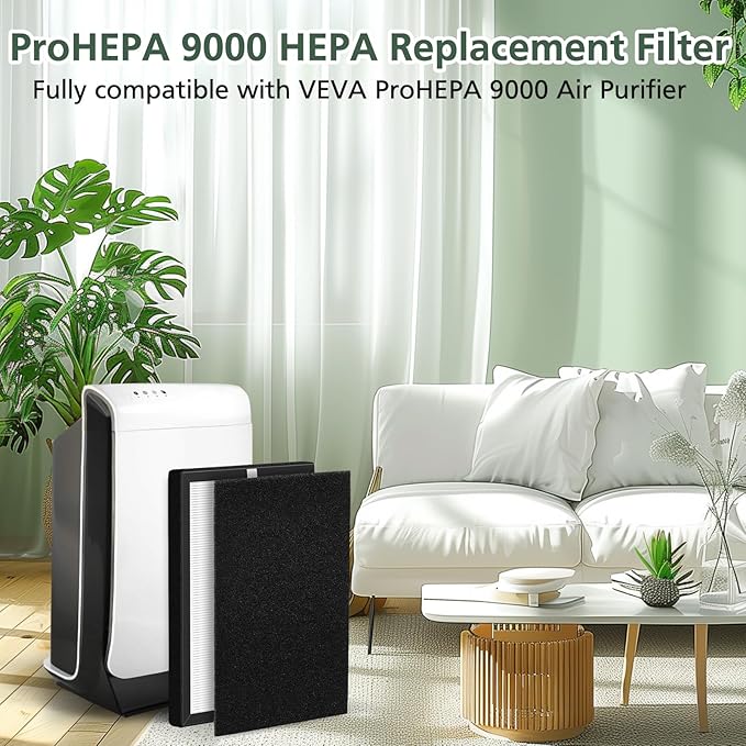 isinlive ProHEPA 9000 HEPA Replacement Filters Compatible with VEVA ProHEPA 9000 Air Pur ifiers, 2 Pack HEPA Filters + 8 Pack Activated Carbon Filters