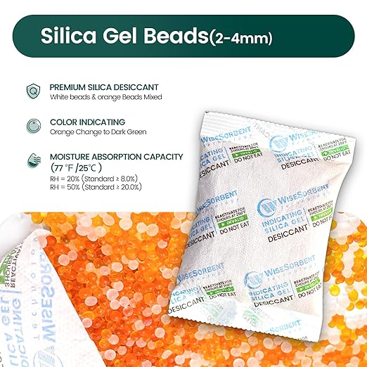 3Pcs 100g Rechargeable Desiccant Packs, Indicating Silica Gel Packets, Moisture Absorbers for Storage, Gun Safe Dehumidifiers