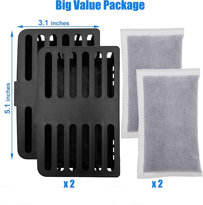 Trash Can Deodorizer Kit Stick-On Activated Carbon Odor Eliminator for Large Trash Cans, Indoor Kitchen Compost bins, Big Step or Touchless Sensor Garbage Cans (2 Black Kits)