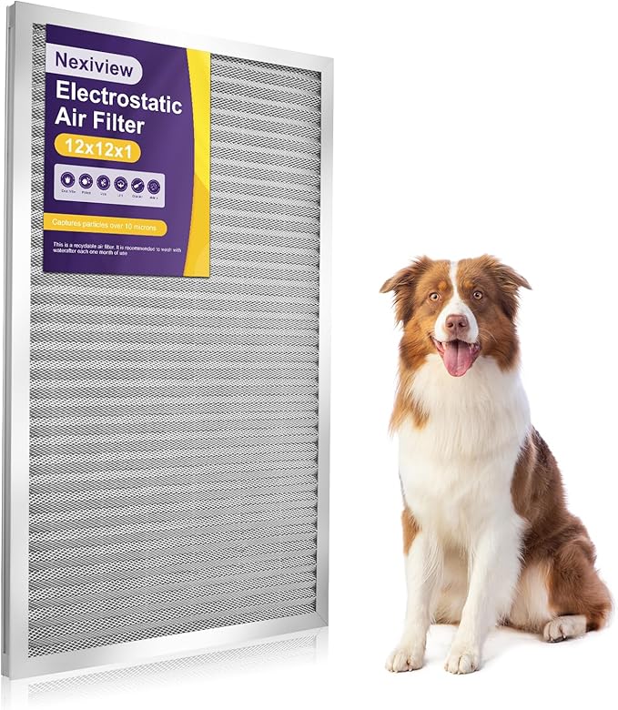 12x12x1 Furnace Filter-MERV8, Washable & Reusable Electrostatic Air Filter, AC/HVAC Furnace Filter, Permanent Air Filter, Breathe Fresher, Easy Install