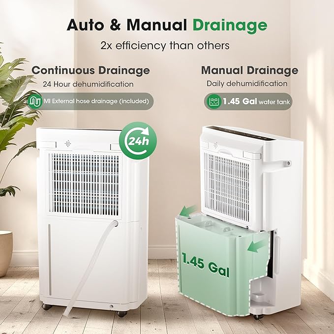 6,500 Sq.Ft Dehumidifier with Drain Hose, 60 Pints Narrow Dehumidifiers for Basement Bedroom Bathroom Large Room Home – Smart Humidity Control, 3 Modes, Dry Clothes, 24H-Timer, Auto Defrost