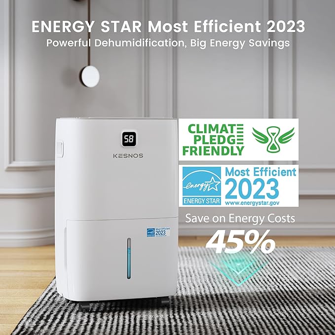 Kesnos 120 Pints Energy Star Dehumidifier for Home & Basement with Drain Hose, Front LED Display and 1.06 Gal Water Tank, Ideal for Spaces up to 6,500 Sq. Ft., Featuring Auto Defrost & Timer Function