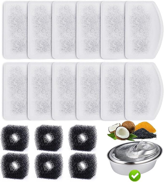 12 Pack Replacement Filters for D60 100oz/3L Automatic Pet Fountain, ZEKIRY Carbon Cat Water Fountain Filters, Triple Filtration Pet Fountain Filter Replacement(6Pcs Pump Filters)