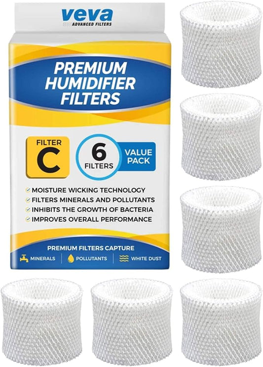 VEVA 6-Pack Premium Humidifier Filters - Replacement for HW Filter C, HC-888, HC-888N - Compatible with Cool Moisture Evaporative Humidifiers & HCM-890 Series