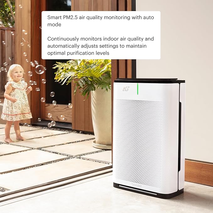 Brondell P700BB-W Pro Air Purifier Clean Air Filter With Aurabeat AG+ Technology for Bedroom, Home Office, Reduces Odor from Smoke and Pets, Includes Filters, 1655 Square Feet, White