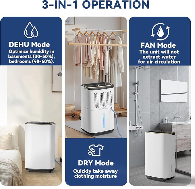 4500 Sq.Ft Dehumidifier for Basement with Drain Hose, 50 Pint Large Best Compressor Dehumidifiers for Home or Garage, Continuous Dehumidifying Features Humidity Display, 24H Timer and Child Lock